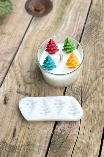 3D Çam Ağacı Mini Dörtlü Silikon Mum Kalıbı