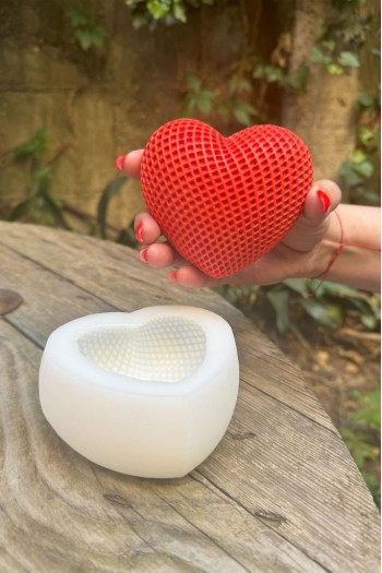 Kalp Baklava Desenli Tekli Silikon Mum Kalıbı