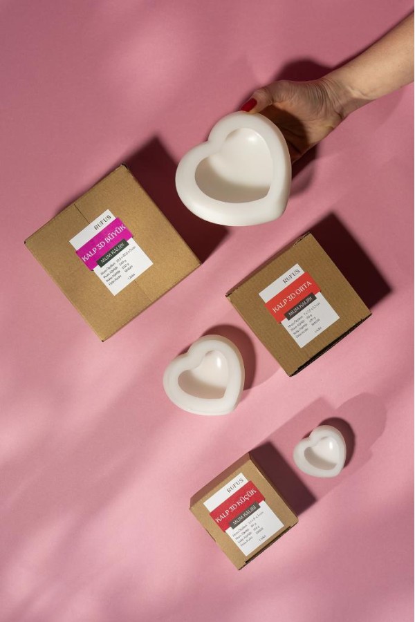 Kalp 3D Üçlü Silikon Mum Kalıp Seti