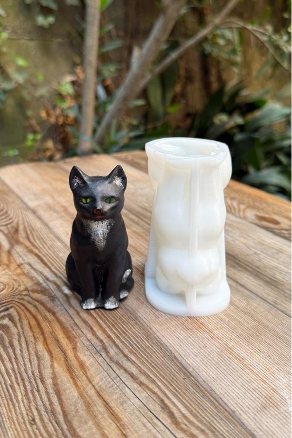Kedi Kaju Tekli Silikon Mum Kalıbı