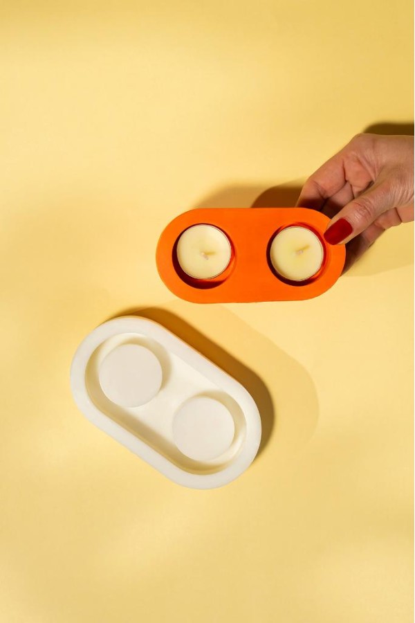 Tealight 2 Gözlü Silikon Mumluk Kalıbı