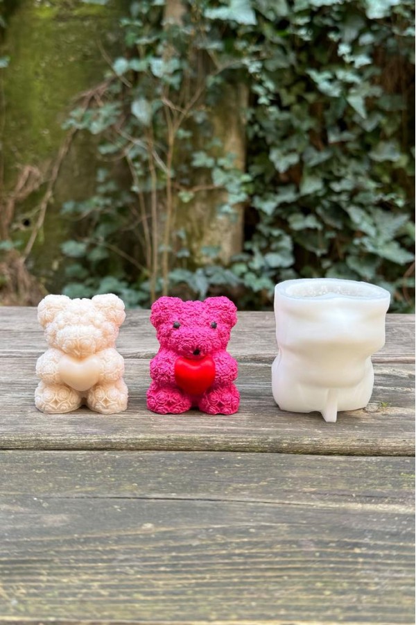Tedy Bear Gül Dokulu Küçük Silikon Mum Kalıbı Tedy Bear Gül Dokulu Küçük Silikon Mum Kalıbı