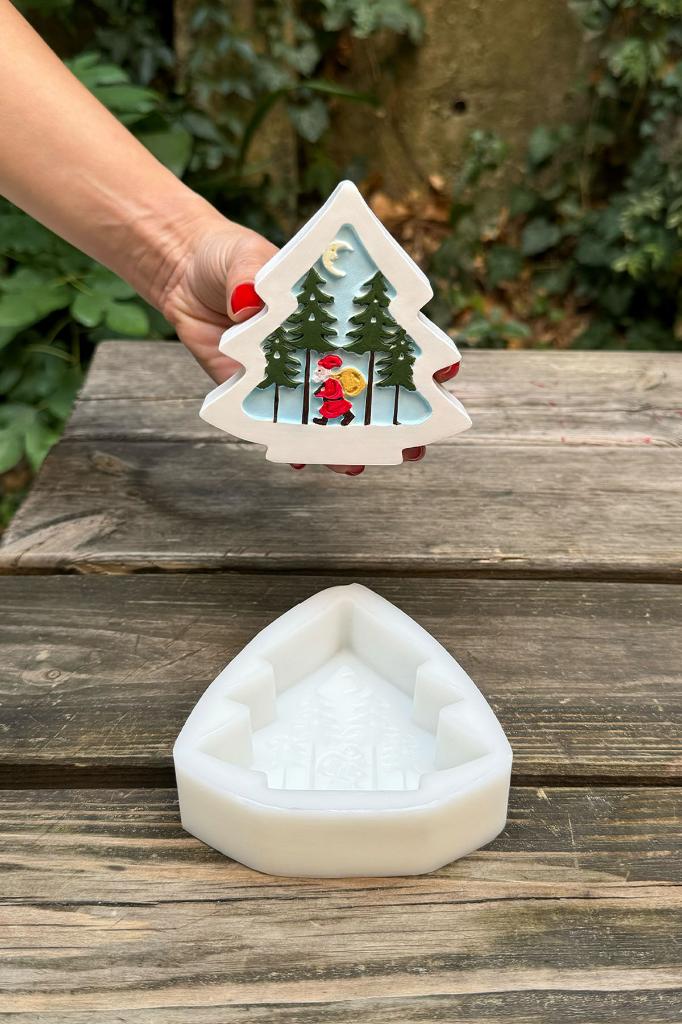 2D Çam Noel Ağacı Desenli Silikon Mum Kalıbı