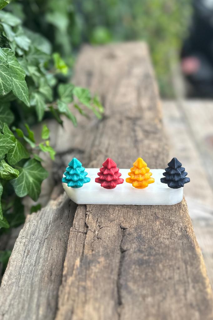 3D Çam Ağacı Mini Dörtlü Silikon Mum Kalıbı