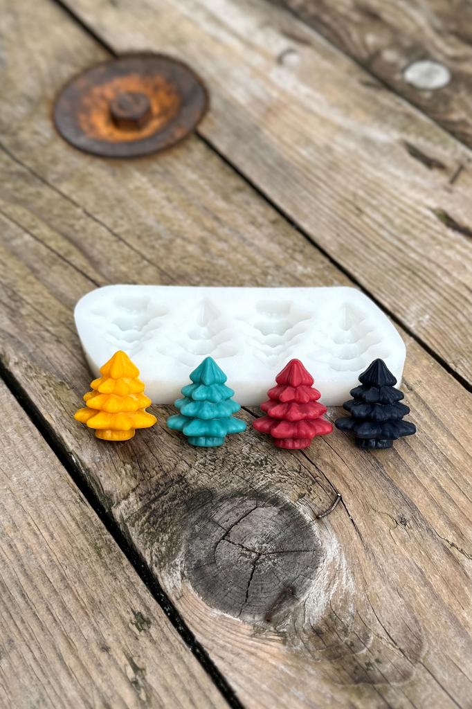 3D Çam Ağacı Mini Dörtlü Silikon Mum Kalıbı