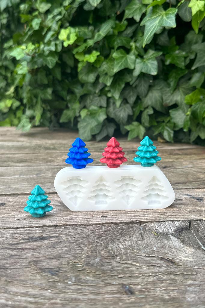 3D Çam Ağacı Mini Dörtlü Silikon Mum Kalıbı