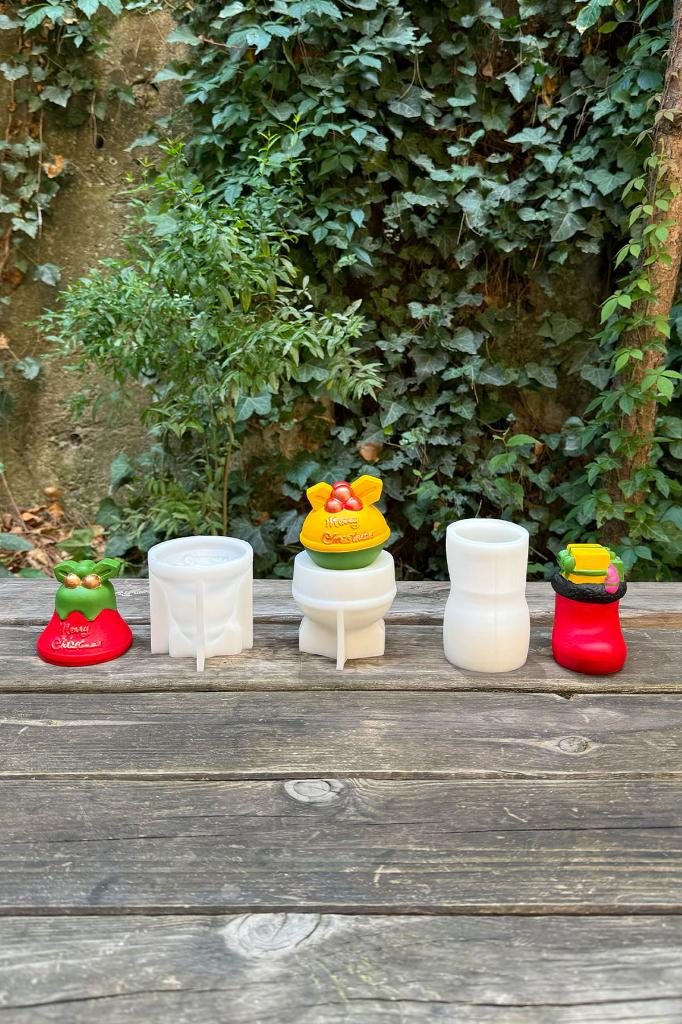 3D Christmas Set1 Üçlü Silikon Mum Kalıp Seti