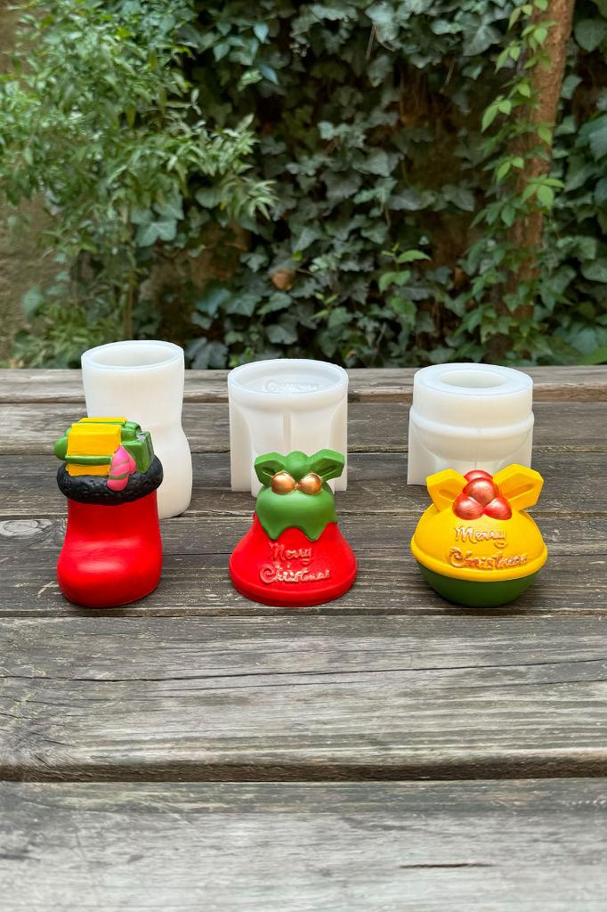 3D Christmas Set1 Üçlü Silikon Mum Kalıp Seti