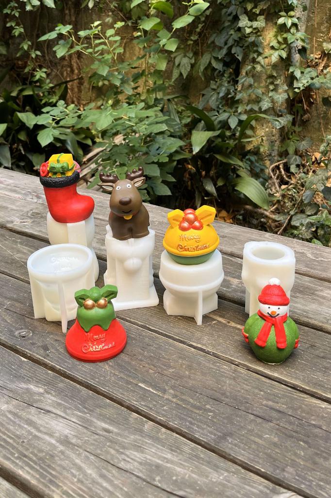 3D Christmas Set2 Beşli Silikon Mum Kalıp Seti