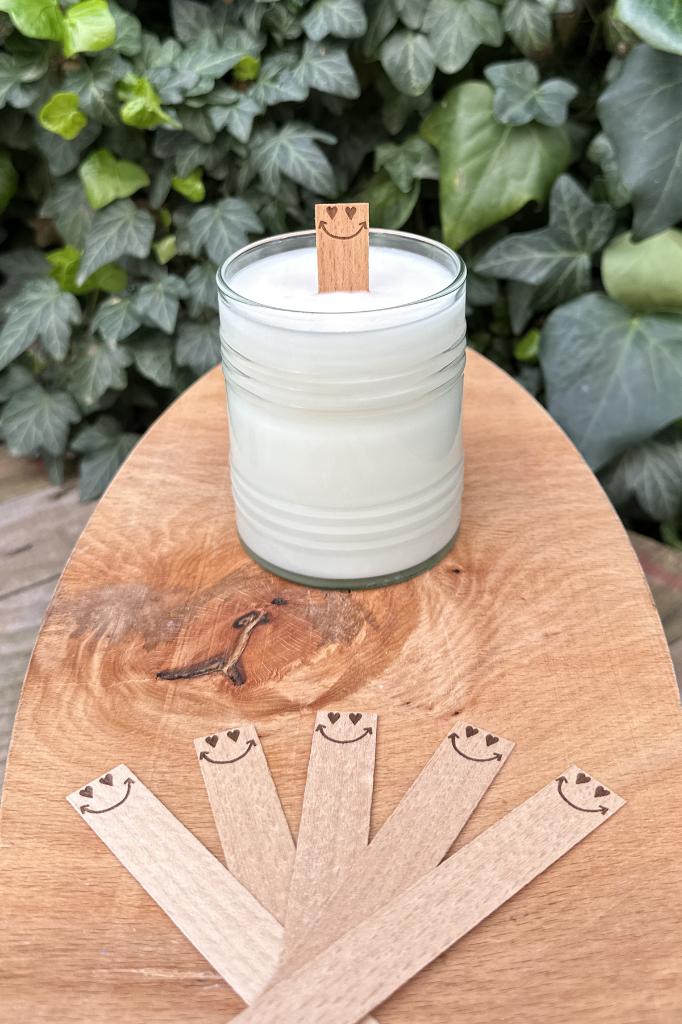 Ahşap Mum Fitili ve Yapışkanlı Fitil Sehpası 10 Adet (15x100x0,5mm) GÜLÜCÜK