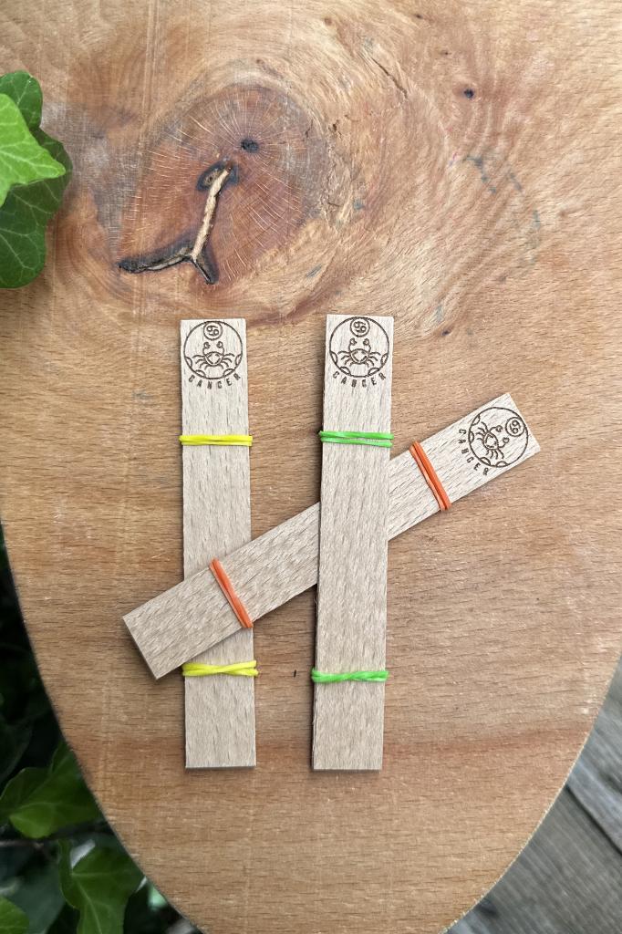 Ahşap Mum Fitili ve Yapışkanlı Fitil Sehpası 10 Adet (15x100x0,5mm) YENGEÇ BURCU MODEL-1