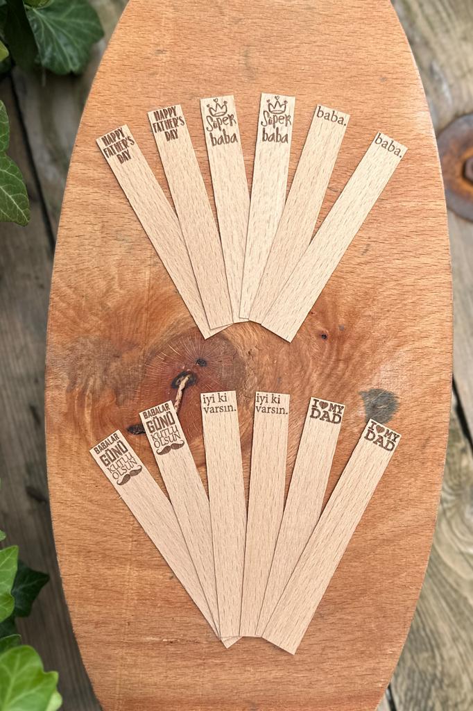 Ahşap Mum Fitili ve Yapışkanlı Fitil Sehpası 12 Adet (15x100x0,5mm) BABALAR GÜNÜ TEMALI