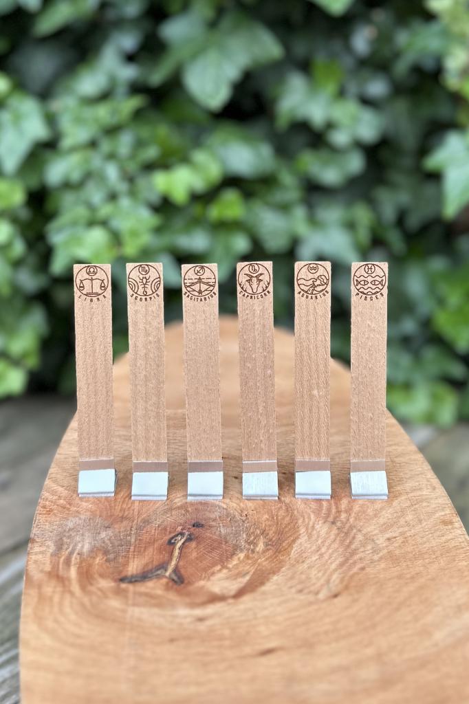 Ahşap Mum Fitili ve Yapışkanlı Fitil Sehpası 12 Adet (15x100x0,5mm) BURÇ MODEL-1