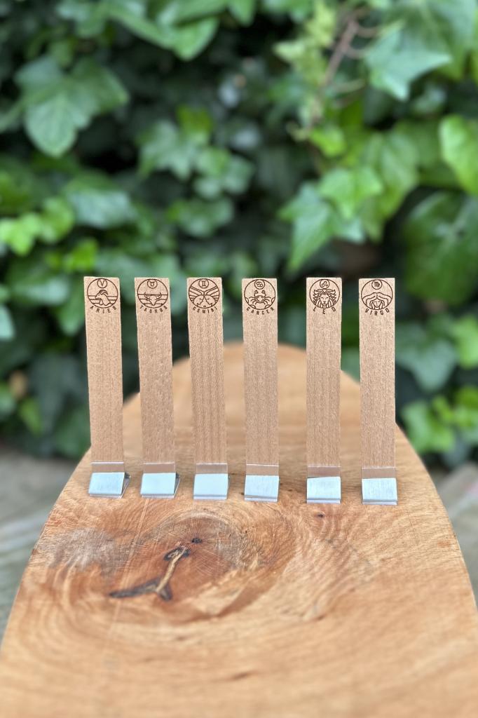 Ahşap Mum Fitili ve Yapışkanlı Fitil Sehpası 12 Adet (15x100x0,5mm) BURÇ MODEL-1