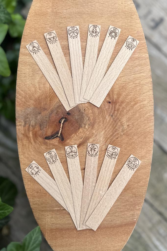 Ahşap Mum Fitili ve Yapışkanlı Fitil Sehpası 12 Adet (15x100x0,5mm) BURÇ MODEL-1