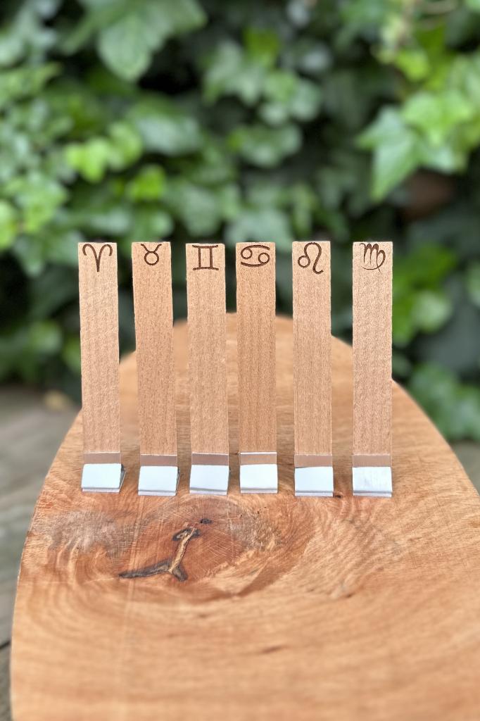 Ahşap Mum Fitili ve Yapışkanlı Fitil Sehpası 12 Adet (15x100x0,5mm) BURÇ MODEL-2