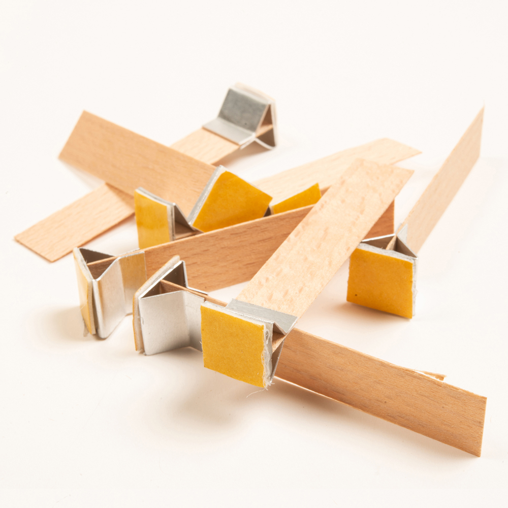 Holzdocht + klebender Ständer - 50 Stück ( 15mm X 75mm X 0,5mm )