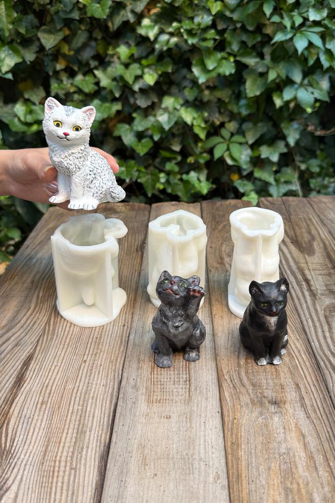 Kedi Silikon Üçlü Mum Kalıp Seti