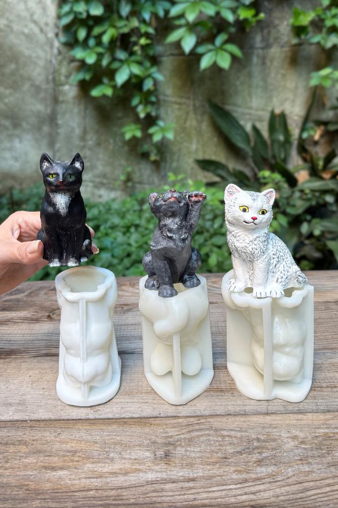Kedi Silikon Üçlü Mum Kalıp Seti