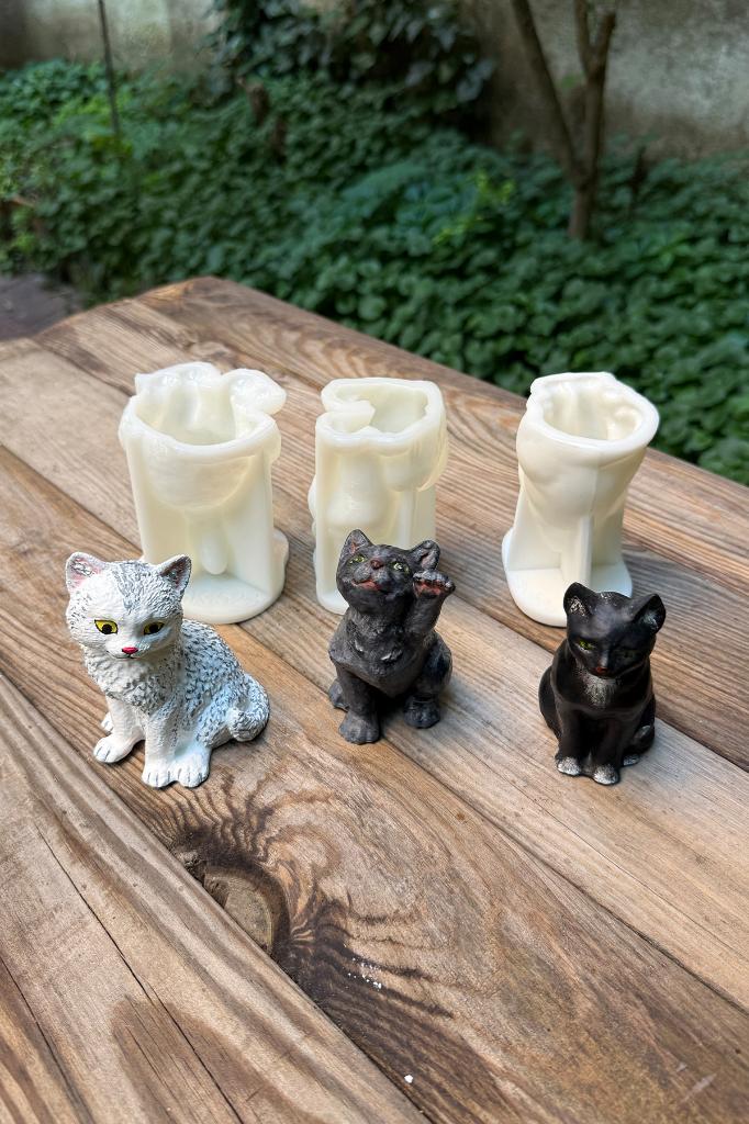 Kedi Silikon Üçlü Mum Kalıp Seti