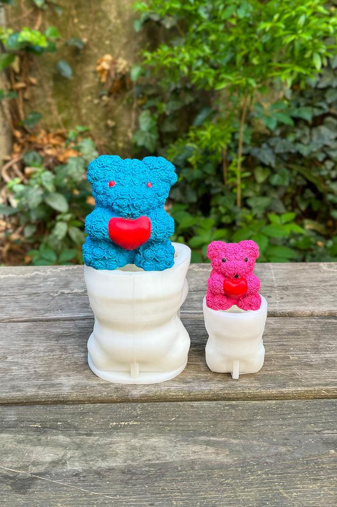 Teddy Bear Gül Dokulu İkili Silikon Mum Kalıp Seti