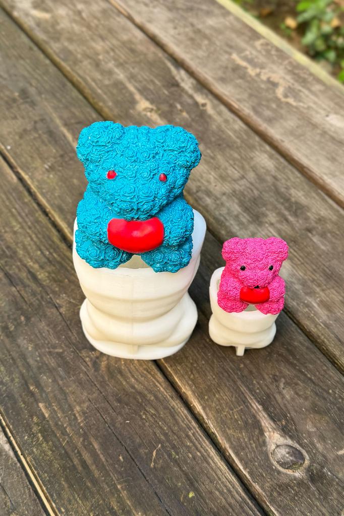 Teddy Bear Gül Dokulu İkili Silikon Mum Kalıp Seti