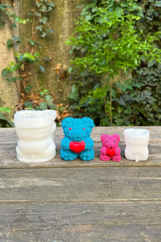 Teddy Bear Gül Dokulu İkili Silikon Mum Kalıp Seti