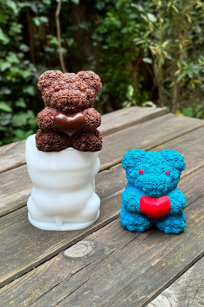 Tedy Bear Gül Dokulu Büyük Silikon Mum Kalıbı