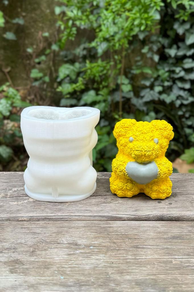 Tedy Bear Gül Dokulu Büyük Silikon Mum Kalıbı