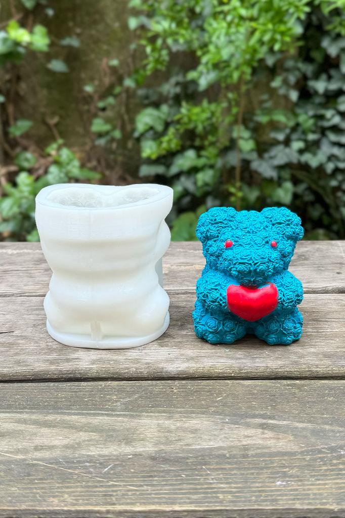 Tedy Bear Gül Dokulu Büyük Silikon Mum Kalıbı
