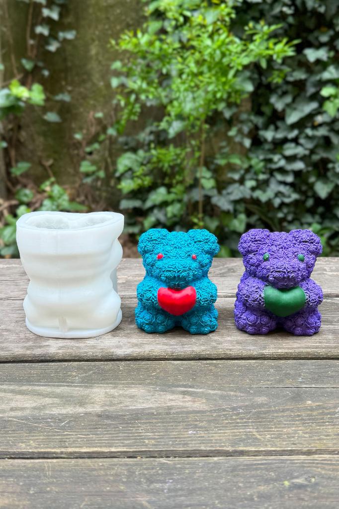 Tedy Bear Gül Dokulu Büyük Silikon Mum Kalıbı