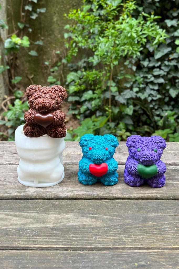 Tedy Bear Gül Dokulu Büyük Silikon Mum Kalıbı