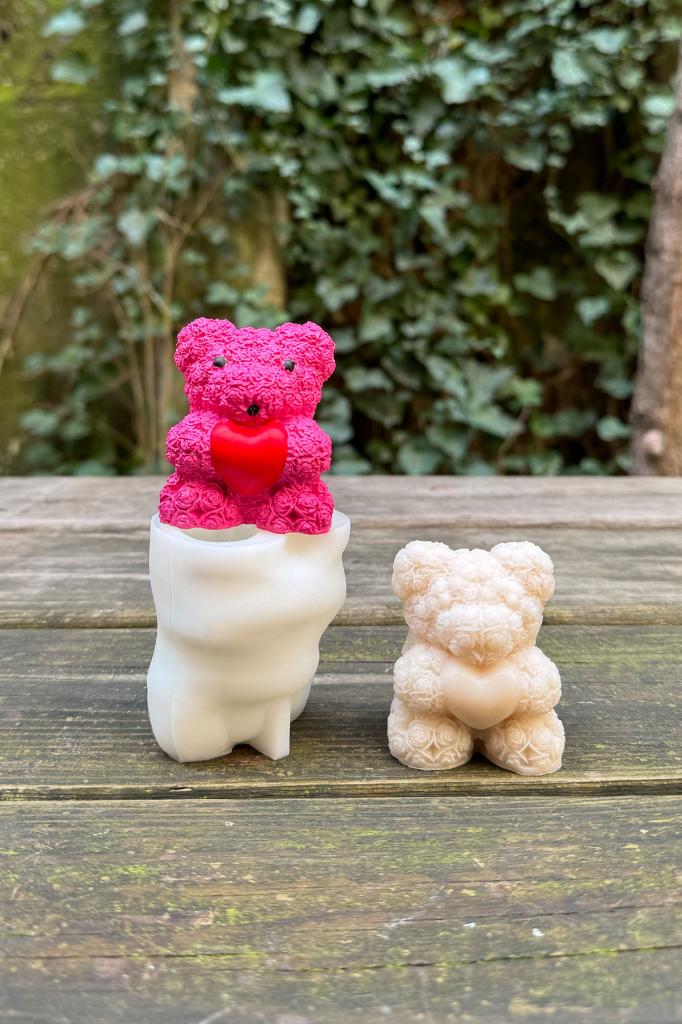 Tedy Bear Gül Dokulu Küçük Silikon Mum Kalıbı