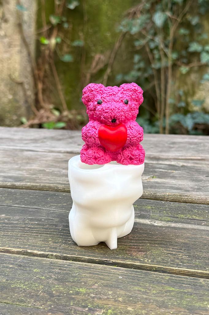 Tedy Bear Gül Dokulu Küçük Silikon Mum Kalıbı