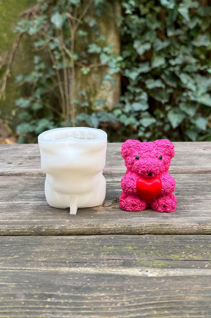 Tedy Bear Gül Dokulu Küçük Silikon Mum Kalıbı