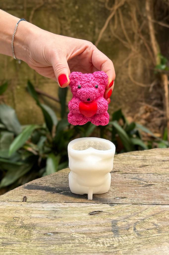 Tedy Bear Gül Dokulu Küçük Silikon Mum Kalıbı