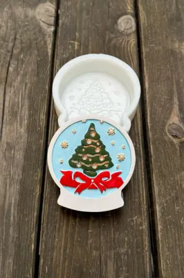 2D Kar Küresi Noel Ağacı Desenli Silikon Mum Kalıbı